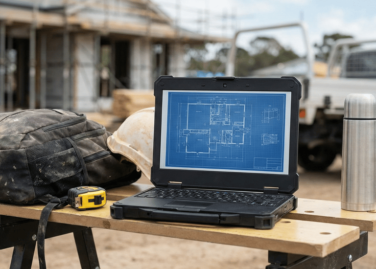 Laptop for construction and trade admin with remote access, secure logins, and fast device replaceme