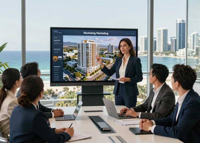 Marketing team presenting a property project to investors.