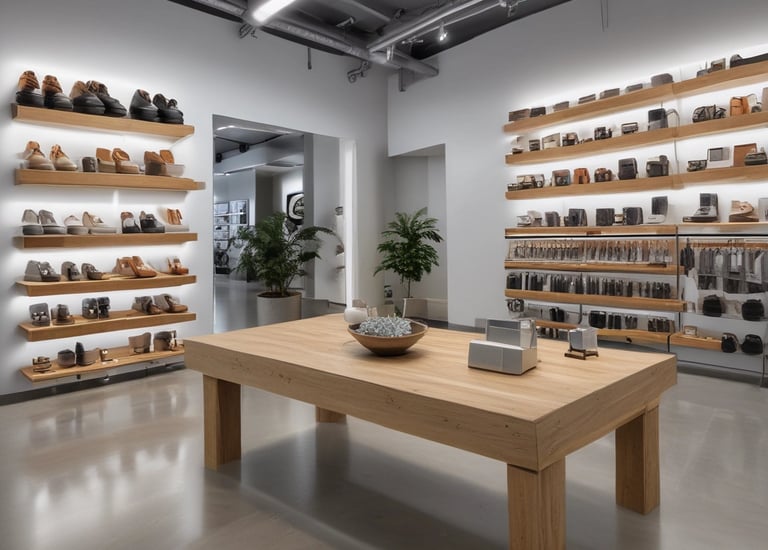 A sleek modern retail shop interior completed by Eiffel Energy Technical Service LLC, featuring clean lines and warm lighting.