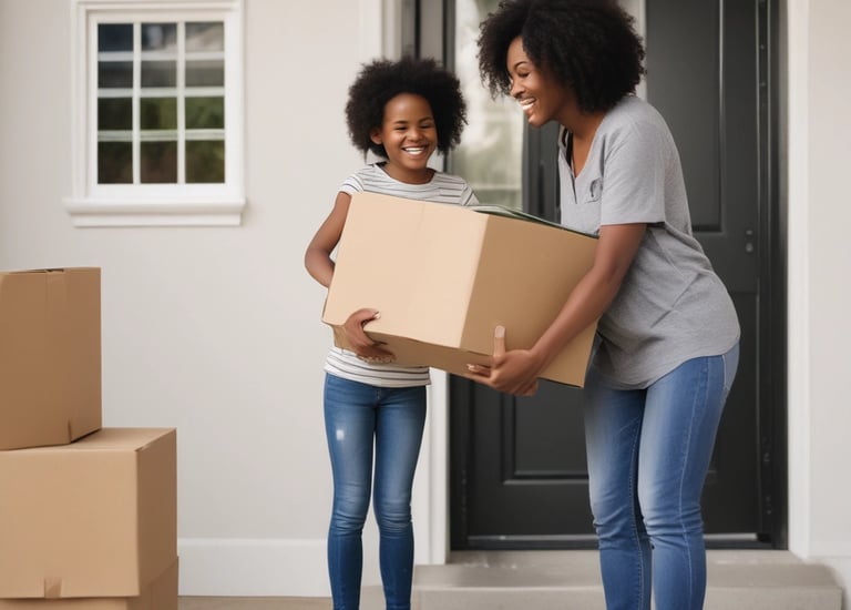 Community members planting trees around a new housing development.