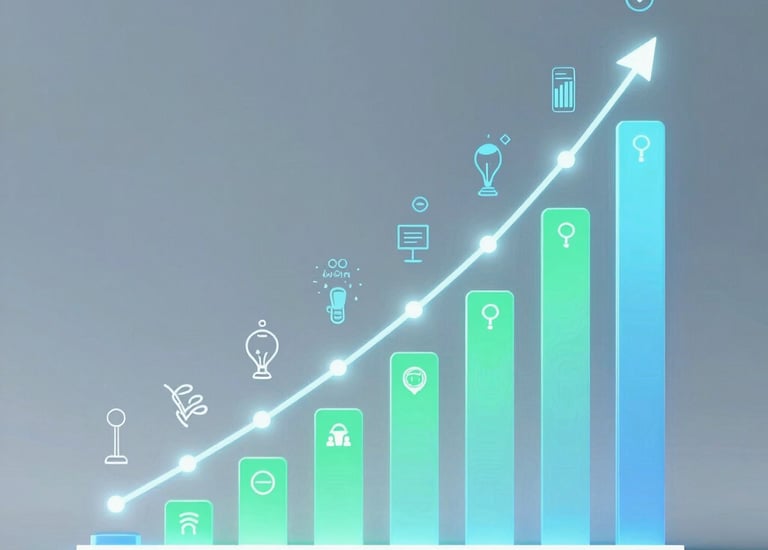 Illustration of a growing bar chart symbolizing constant evolution and improvement.