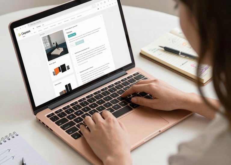 A happy client reviewing their new website on a tablet in a cozy room.