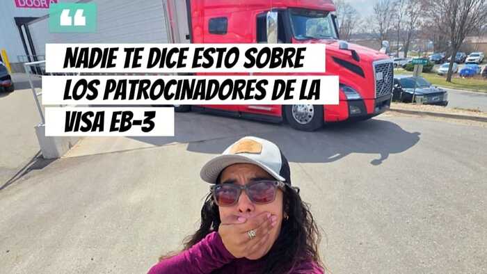 camionera sorprendida en un camion mostrando los patrocinadores de la visa eb3