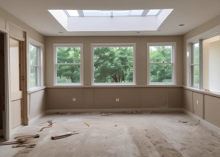 Before and after photo of a cluttered backyard transformed into a clean, neat garden.