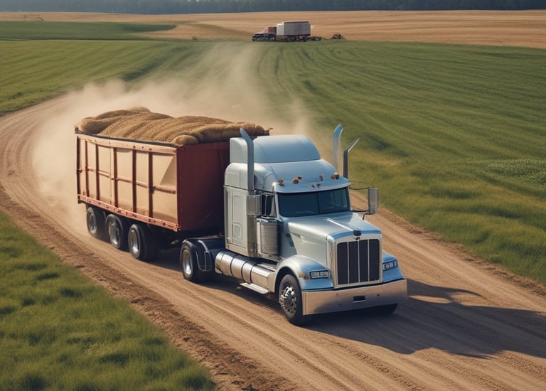 APS Logistics vehicle carrying poultry grit on a country road.