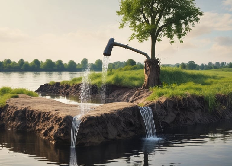 Aerial view of a mining site with environmental management practices.