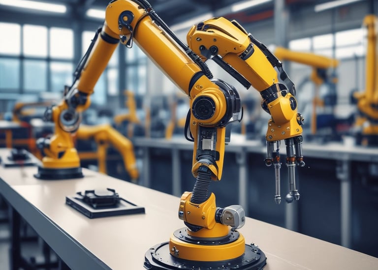 Close-up of a custom-built robotic arm assembling small electronic parts.