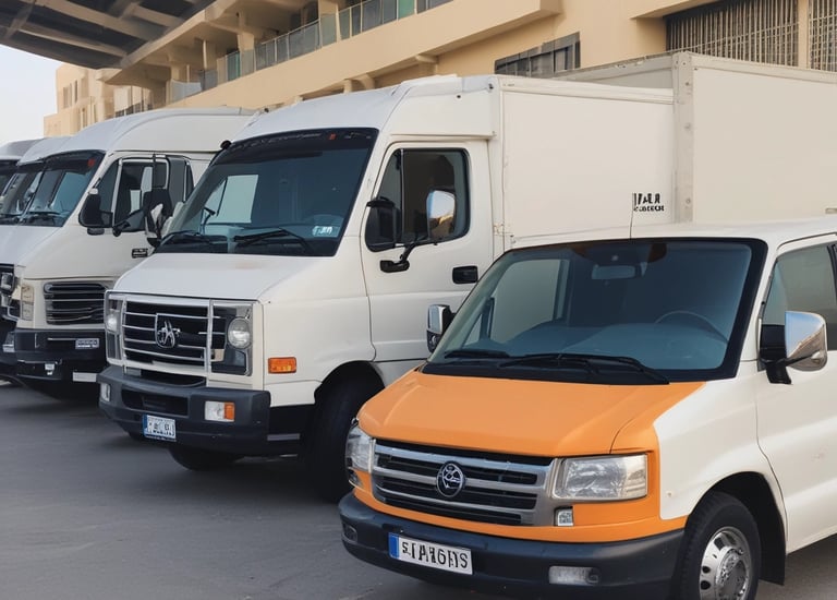 Budget Movers UAE team loading furniture into a 3-ton truck outside a villa.