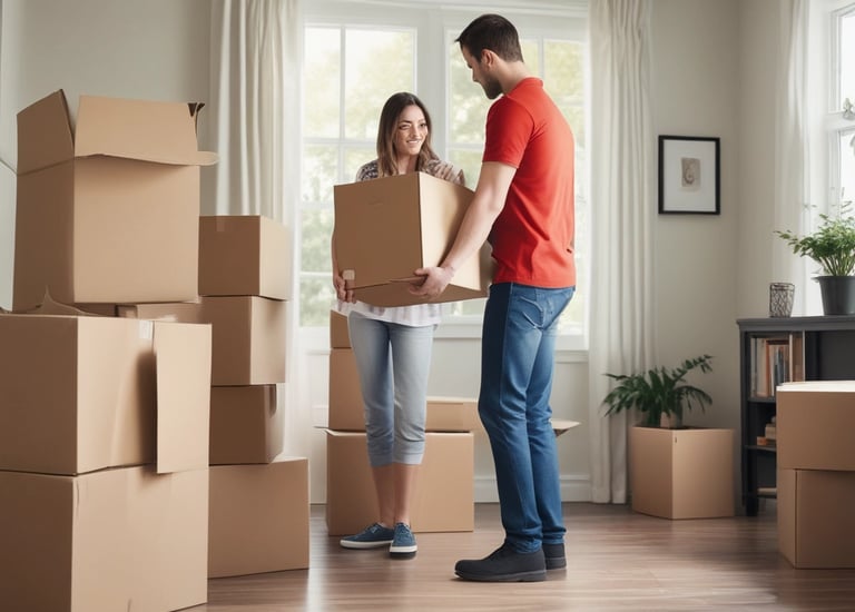 Team carefully unloading boxes and furniture at a Sharjah office.