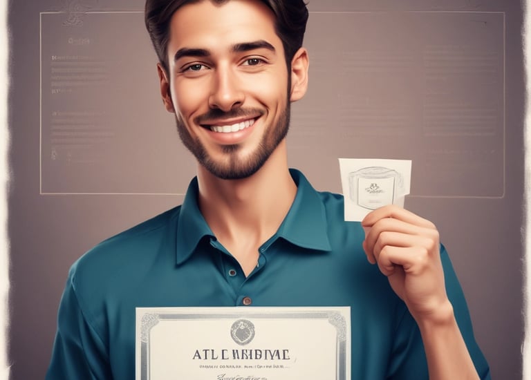Close-up of a smiling young woman holding her beauty certificate proudly.