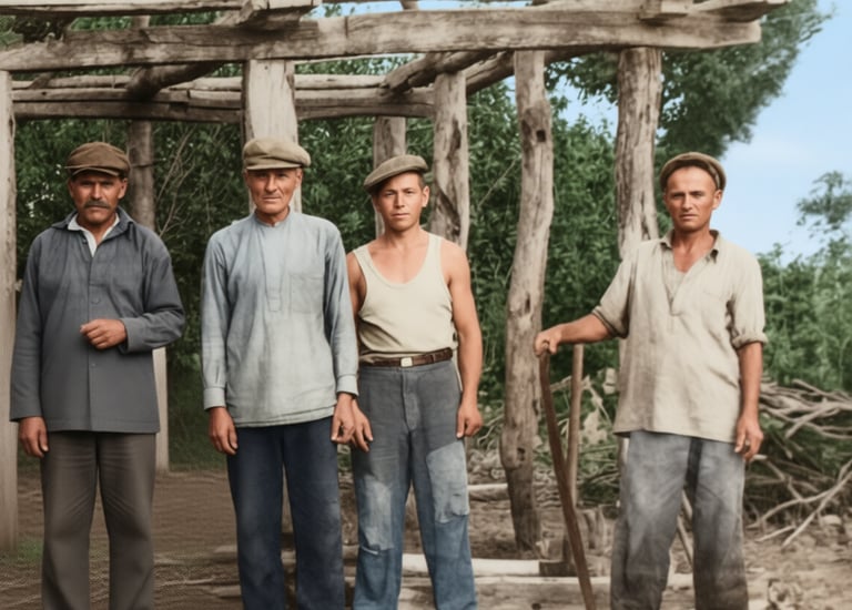 Bauarbeiter um 1920, fertig restauriert