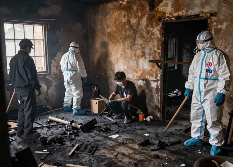 A collage showing labeled photos of various household items sorted for restoration or disposal.