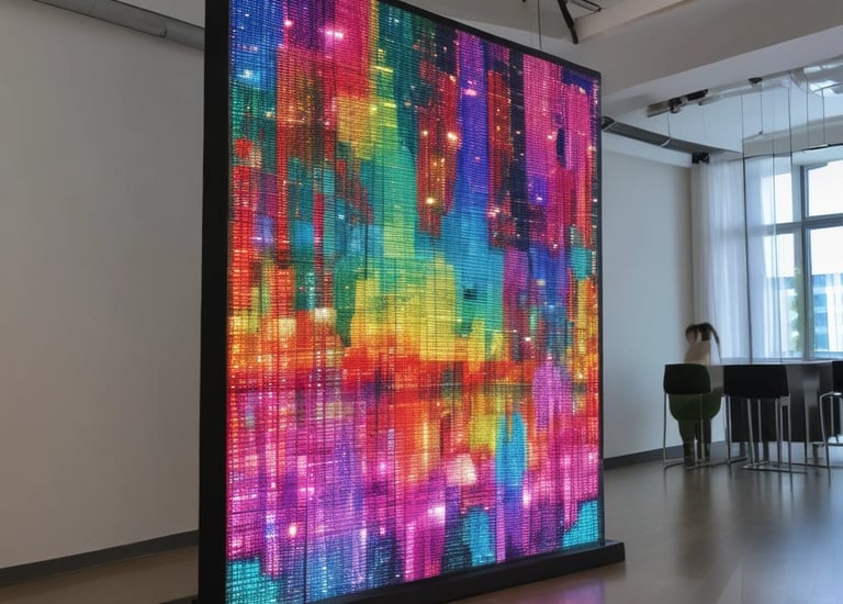 Installation team setting up a large LED display outside a storefront.