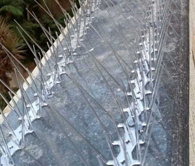 Spikes placed along a balcony railing in Sarjapur.