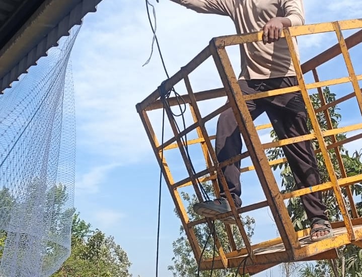 Close-up of the mesh texture used in balcony safety nets ensuring child safety.