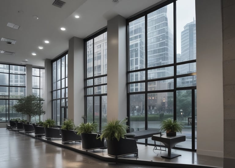 Close-up of a gleaming red sports car hood with a luxury estate blurred in the background.