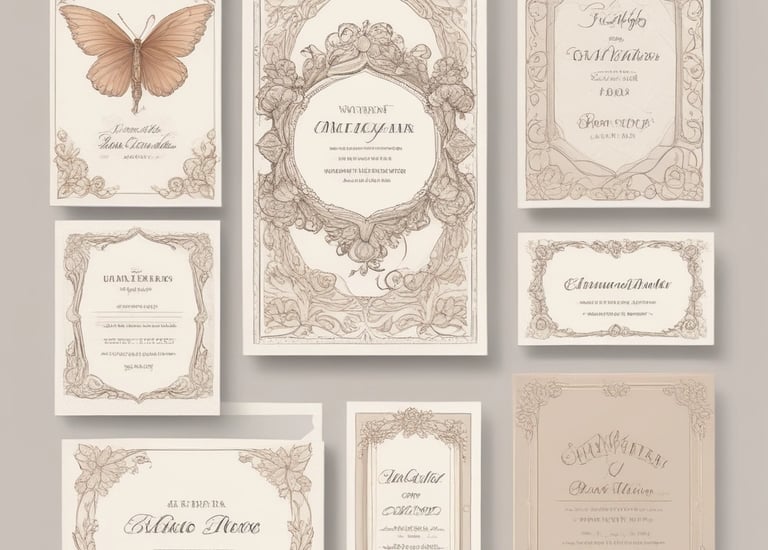 a set of wedding invitation cards with a butterfly