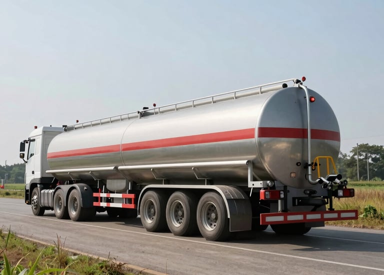 Modern tanker fleet lined up at depot.
