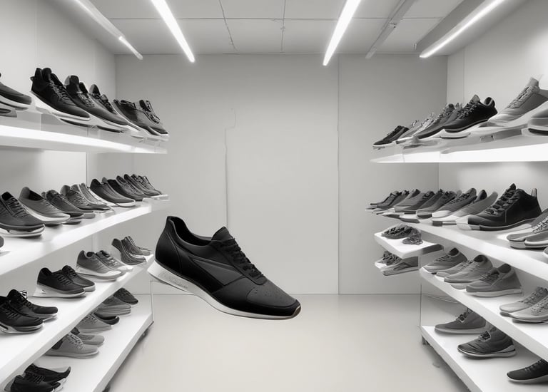 Close-up of skilled artisans crafting a sneaker prototype in the design center.