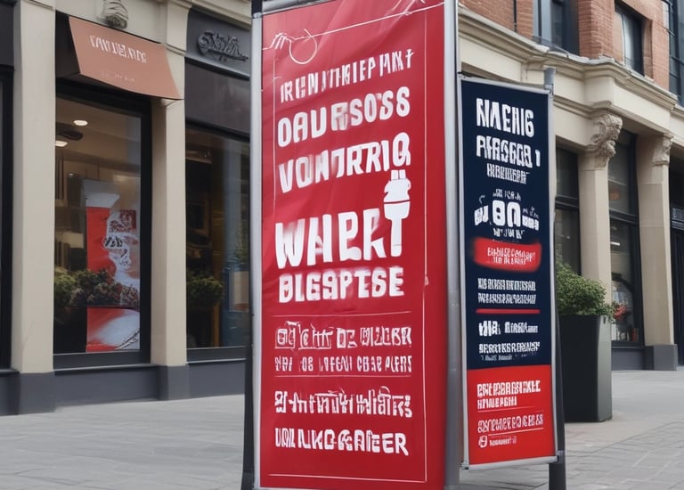 A large outdoor sign with crisp lettering and vivid graphics.