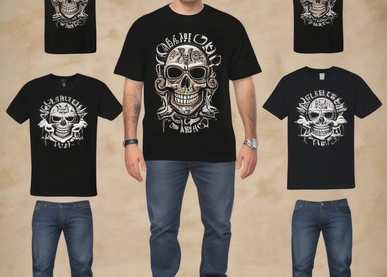 Custom printed t-shirts laid out neatly showcasing vibrant logos.