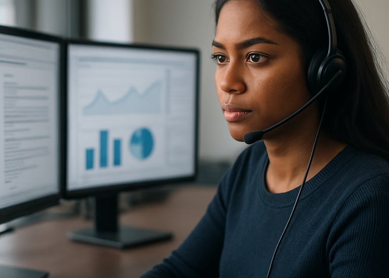 Close-up of a freight broker coordinating shipments on a laptop