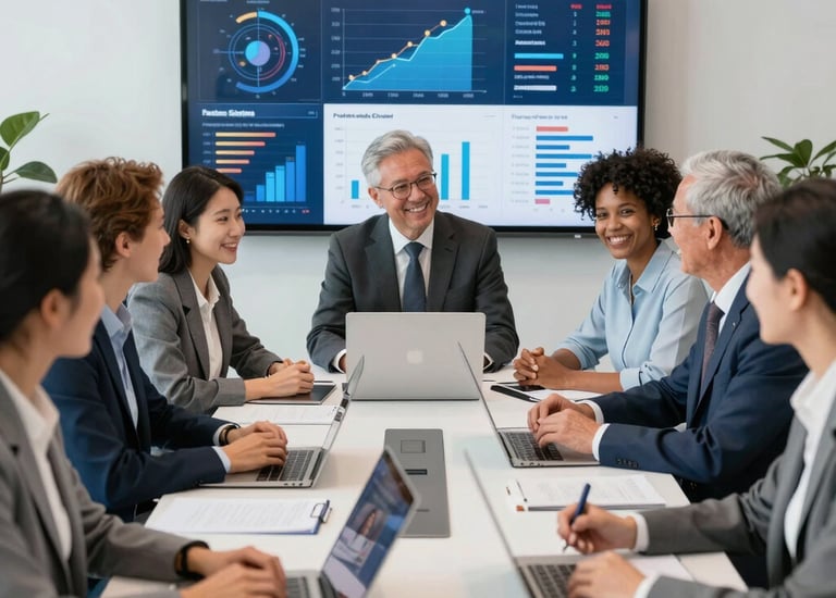 Close-up of hands analyzing colorful data visualizations on a tablet.