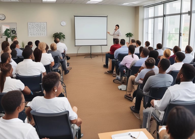 Volunteers distributing adaptive equipment to beneficiaries.