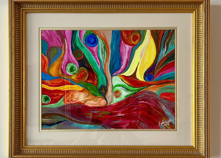 a painting of a colorful abstract painting of chaos