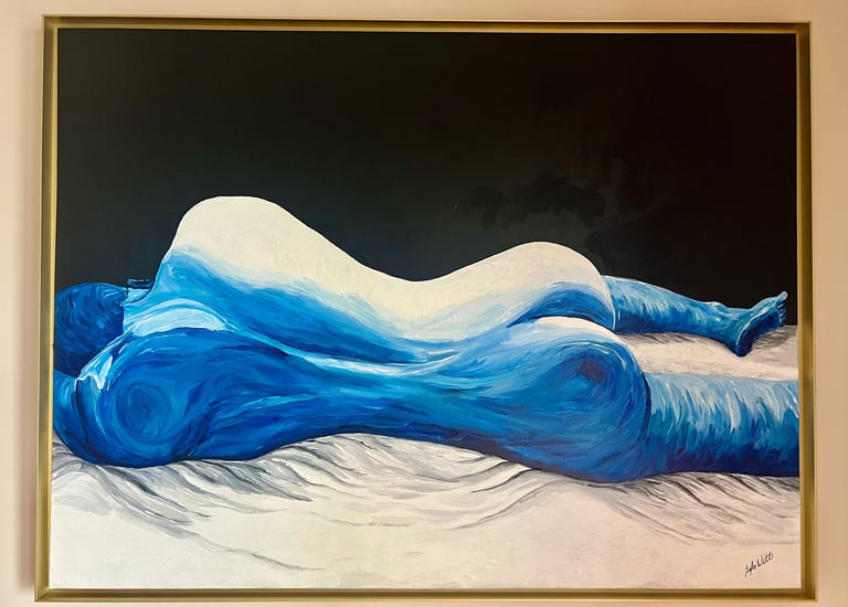 a painting of a nude male laying on a bed