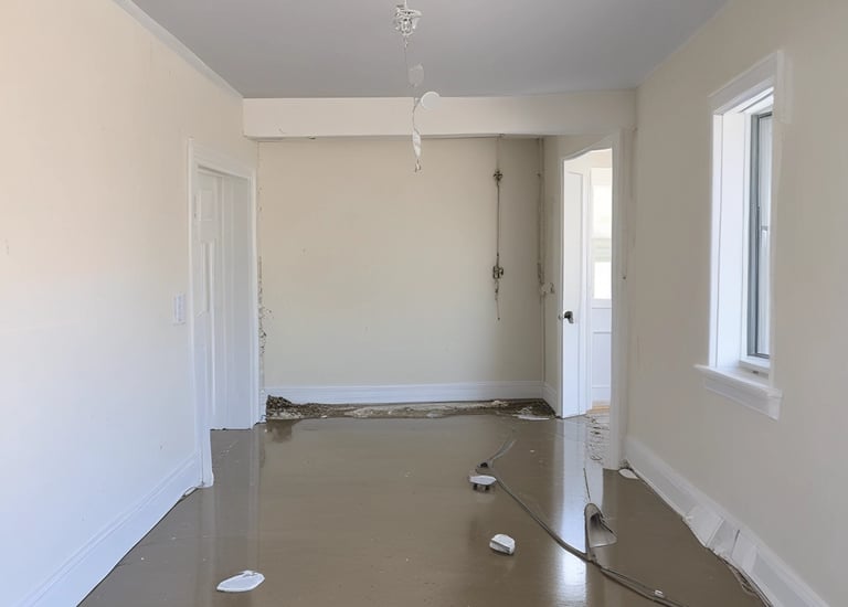 Water damage restoration team drying out a flooded Port Orange living room.