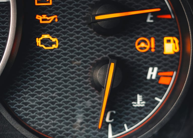 Car dashboard with multiple warning lights on, including the check engine light, indicating dpf egr