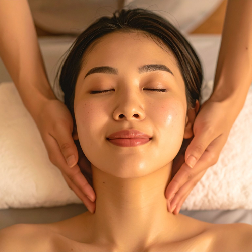 Hands of professional therapist performing relaxing neck massage for chronic pain release