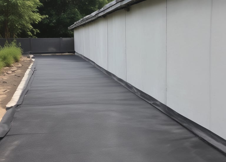 A flat roof being waterproofed with asphalt fabric.