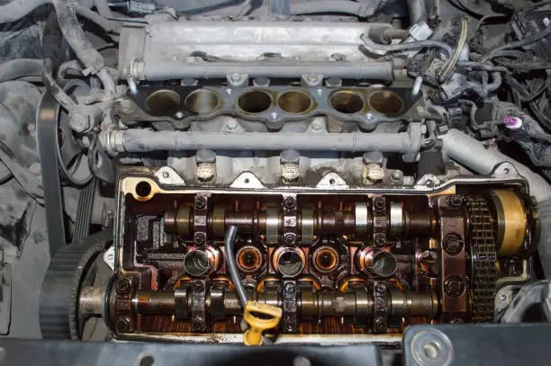 a car engine that is being changed