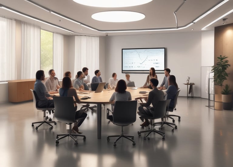 A dimly lit scene featuring a laptop with a music streaming service interface on the screen. Playlists and music recommendations are visible. A glass with water is positioned in front of the screen, capturing reflections and adding a subtle glow to the foreground.