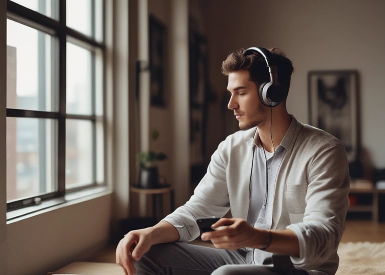 A computer screen displaying a website of an audio streaming service. The website showcases a podcast called BANTUMEN with the description 'Pro Unlimited.' There is a navigation bar with options including Home, Stream, Library, and more. A music wave graphic is visible below, along with a play button, social media interaction options such as re-post, share, and add to playlists. A banner at the top talks about fan-powered royalties, and there is a COVID-19 information widget to the side.