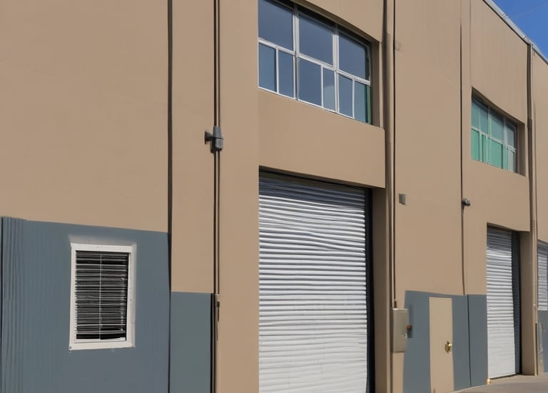 A person is painting on an easel outdoors on a tiled, wave-patterned sidewalk. Nearby, there are potted plants, chairs, and an iron gate attached to a building. The painting depicts a waterfront scene.