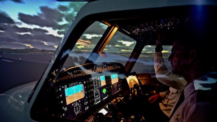 Pilot on runway operating Night Rating
