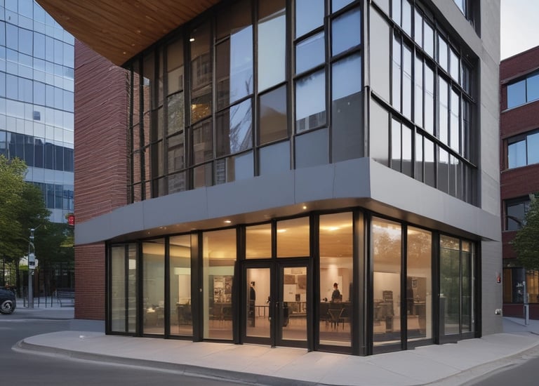Two service windows with blue signs above each window. The left sign reads 'Facturacion Caja' and the right one reads 'Faturamento Caixa.' These windows appear to be part of a billing or payment service area. A few items, such as boxes and papers, are placed behind the windows. A small digital display shows a number.