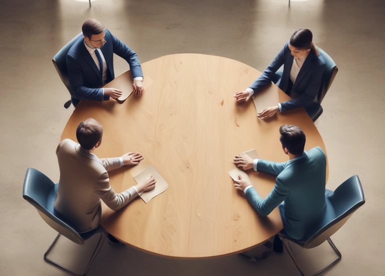 A serene meeting room with a round table