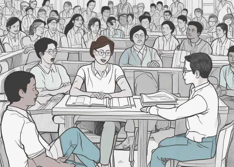 A person working remotely with a city skyline in the background.