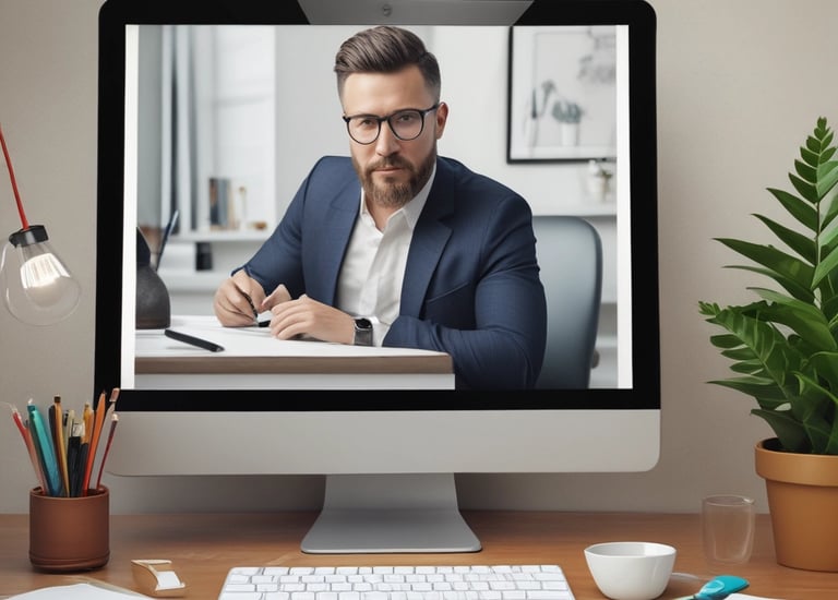 Futuristic website layout displayed on multiple digital screens.