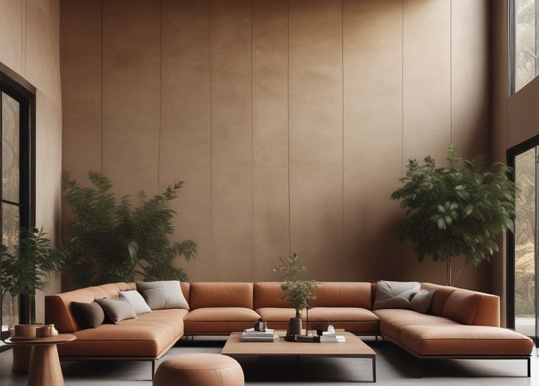 Modern interior design featuring a vertical wooden slat wall accent, a framed black-and-white photograph of hands releasing sand, and minimalistic decor including a candle holder and vases with dried plants. Light and airy with a contemporary aesthetic.