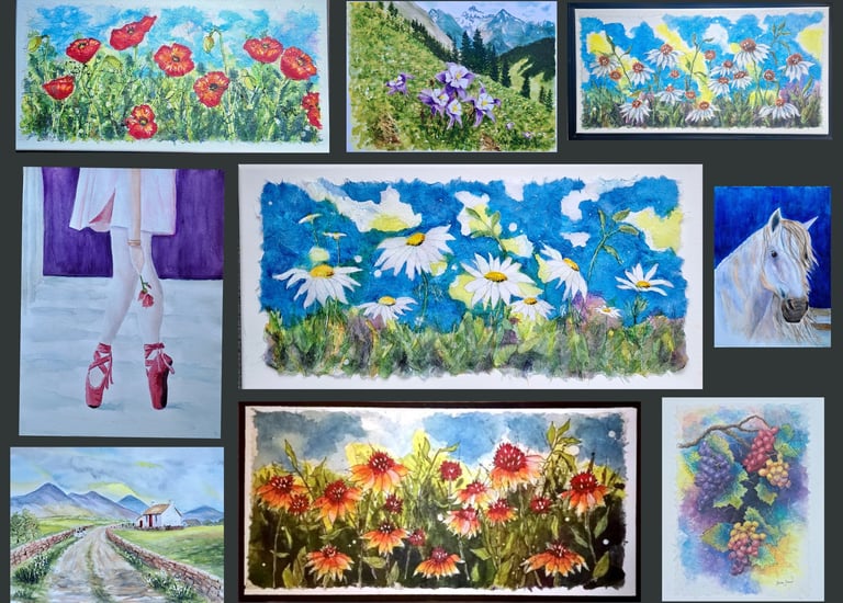 a collection of Sheila Fossen’s watercolor-paintings of flowers and nature scenes