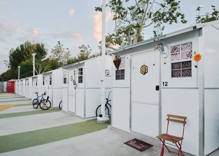 A small pod community for those experiencing homelessness.