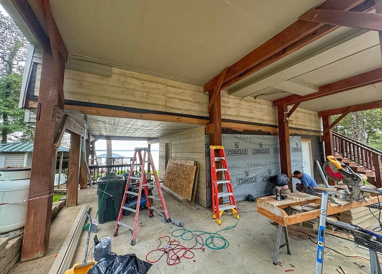 In-process photo of a renovation of a customer's siding in Flint, TX