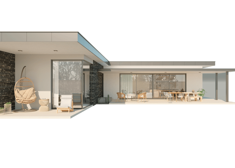 a house with a large patio area and a patio area