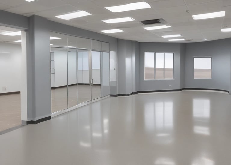 A house is under construction with scaffolding erected around the structure. The building appears to be a residential property being extended or renovated. Materials such as bricks and wooden planks are scattered in the foreground. Several ladders are visible, and the windows of the house have been removed or are in the process of being installed.