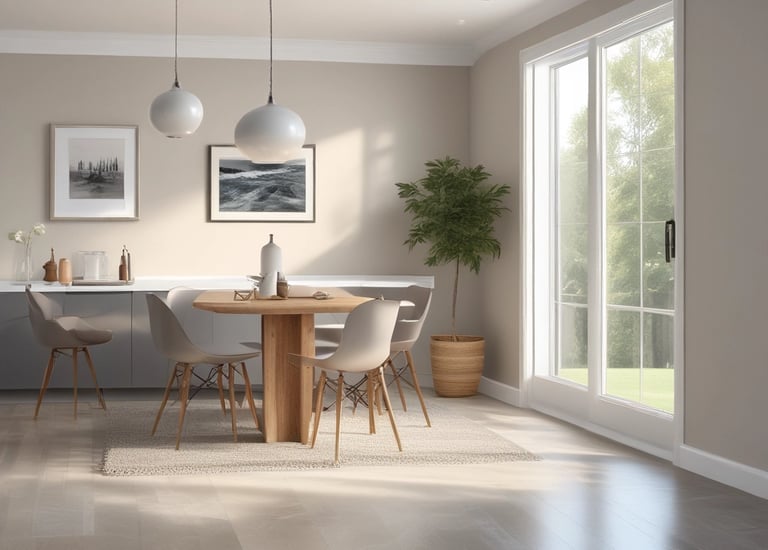 A portion of a building facade with a stucco texture, featuring a set of stairs leading up to a landing. The building is painted in a soft beige color. A garage door is present with a decorative window pattern at the top, accompanied by a small rectangular plaque above the door displaying the number 307 in dark lettering. There are three small square windows embedded in the wall next to the stairs.